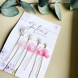 Hairpins/ Pearl Hairpins/ Bridal Jewelry/ Hair Accessories/ Wedding Accessories/ Wedding Hair Accessories/ Bridesmaid Hair Accessories/ Ombre Pink&Red