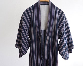 boro indigo kimono robe long cotton stripe japanese fabric vintage free shipping