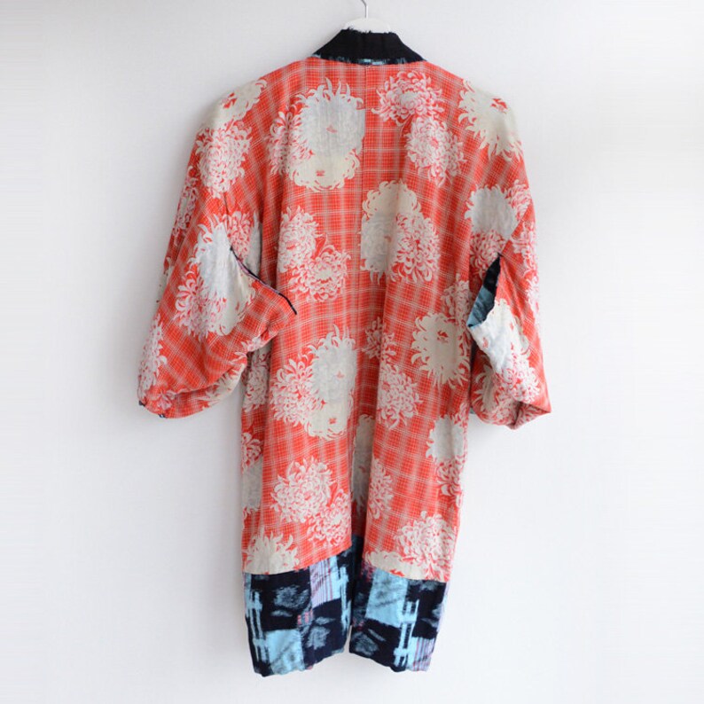 noragi jacket indigo kimono kasuri fabric japan vintage 40\uff5e50s cotton flower boro