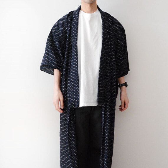 indigo kimono robe kasuri fabric cotton japan vint
