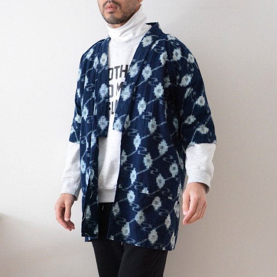 indigo kimono jacket noragi kasuri fabric japan vi