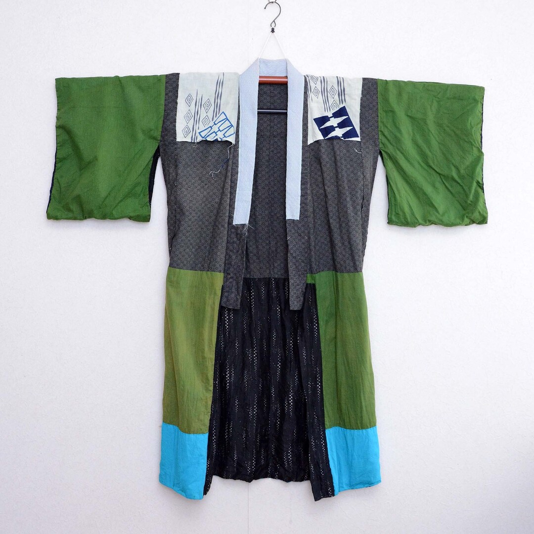 Juban Kimono Robe Long Crazy Pattern Tenugui Lining Japan Vintage Free ...