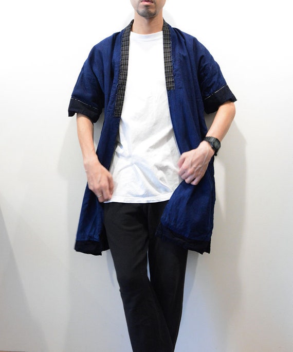 Noragi Jacket Men Indigo Kimono Japan Vintage Cott