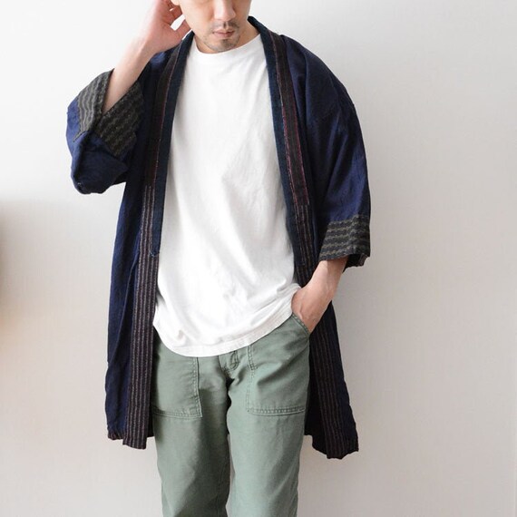 noragi jacket japanese vintage kimono cotton strip