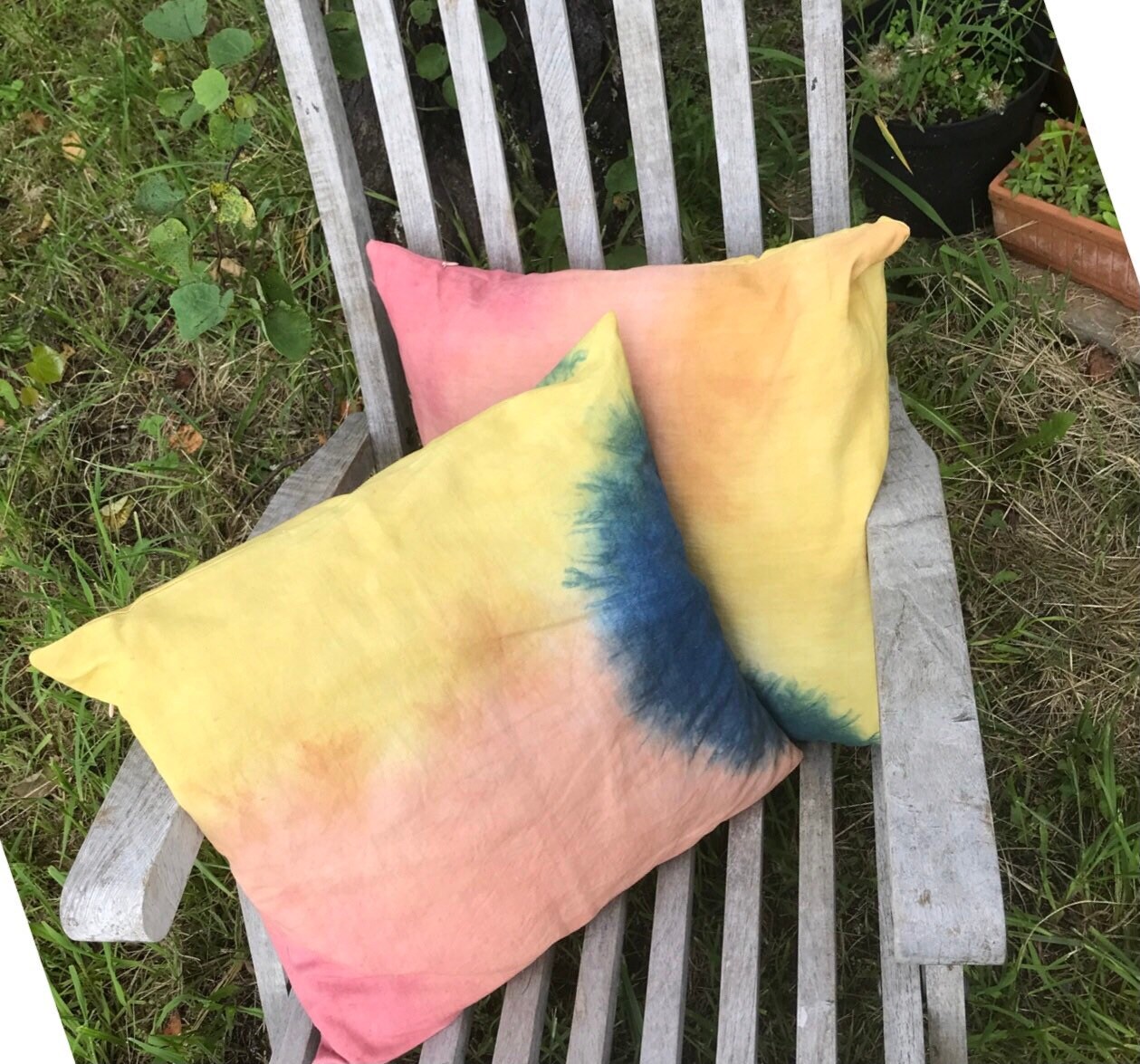 Coussin en Lin - Teinture Végétale Motifs Multicolores