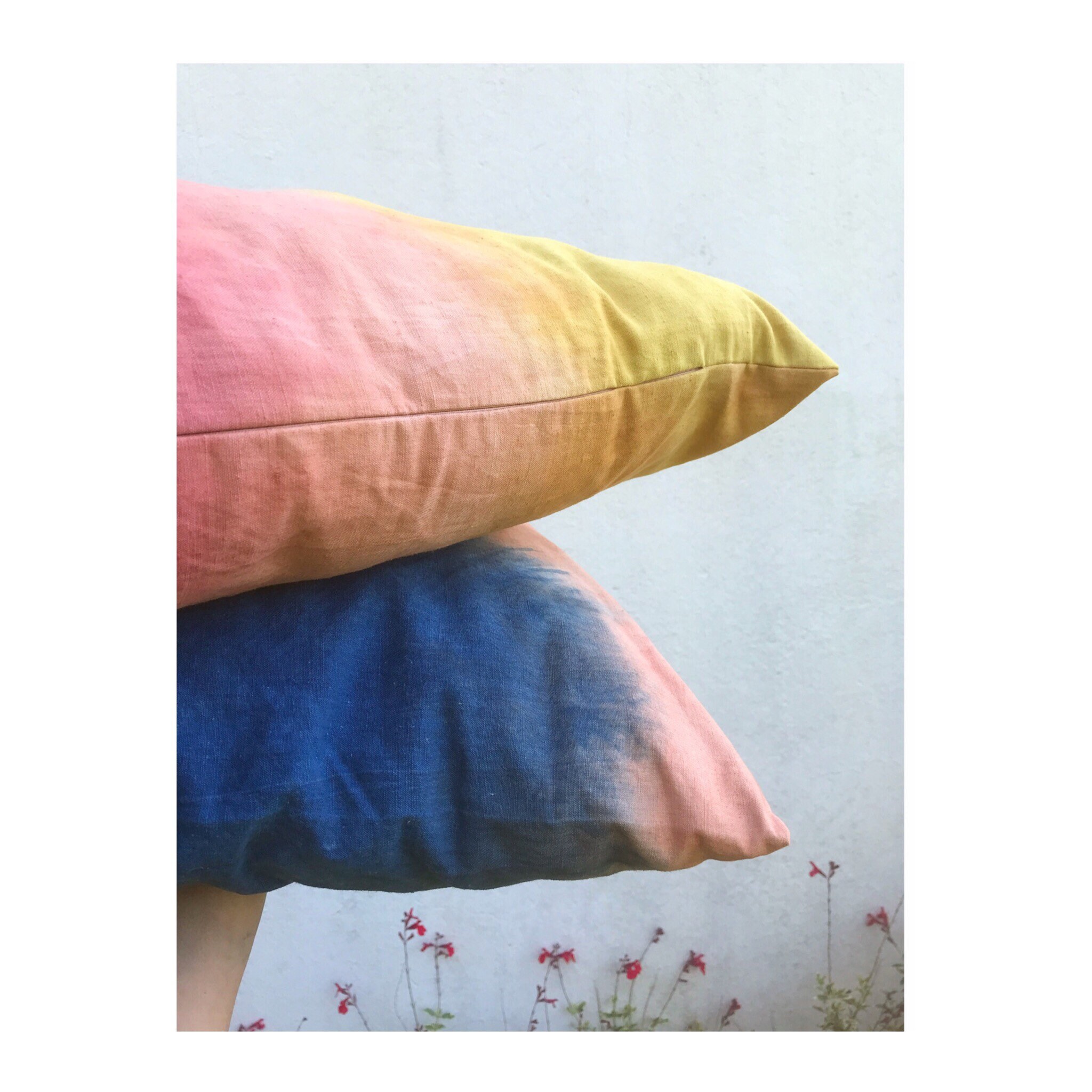 Coussin en Lin - Teinture Végétale Motifs Multicolores