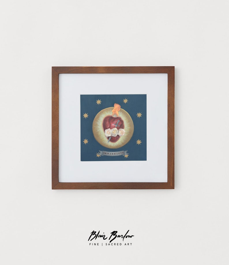 Immaculate Heart Print, Catholic Wall Art, Painting, Immaculate Heart