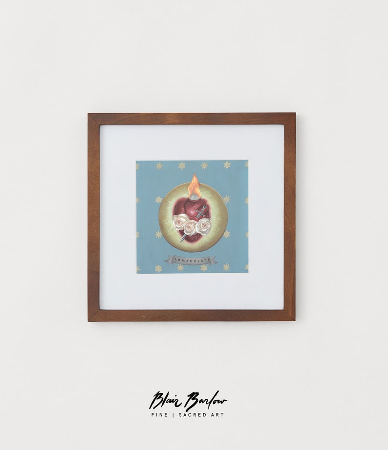 Immaculate Heart Print, Catholic Wall Art, Painting, Immaculate Heart