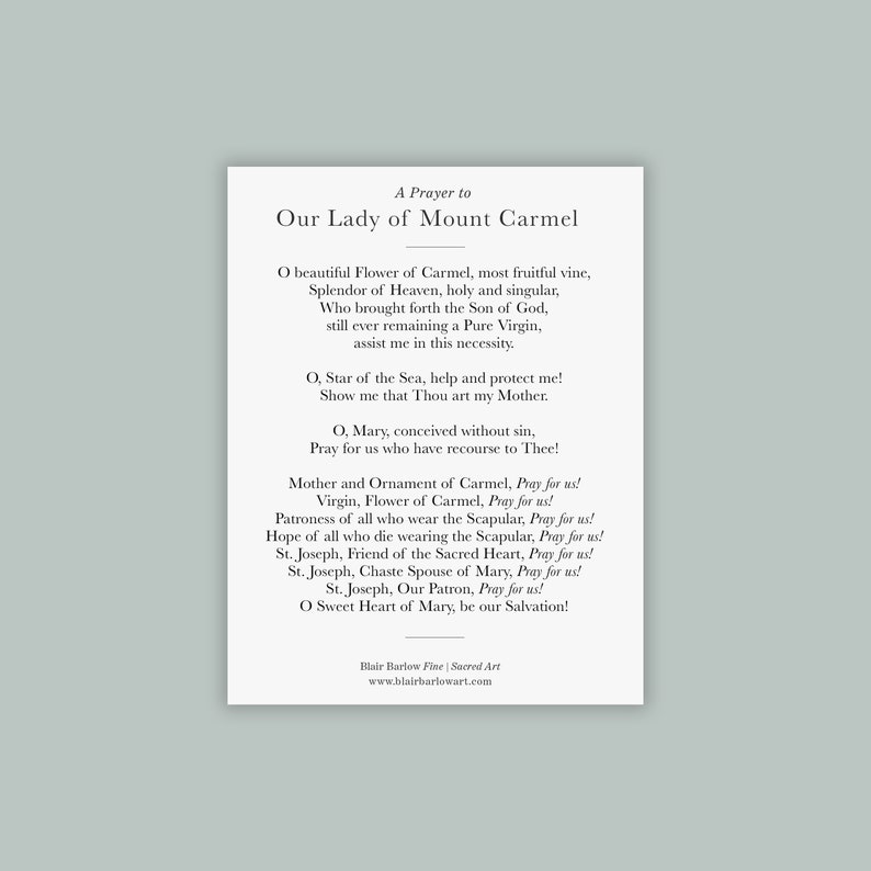 Our Lady of Mount Carmel Prayer Cards, Holy Card - Etsy