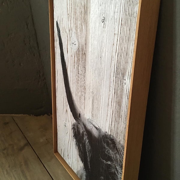 Reclaimed wood picture "cow" with oak frame