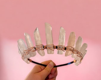 Rose Quartz Crystal Crown for Self-Love & Healing, Festival Fashion Gemstone Tiara of the Rave Goddess, Boho Bride, Witch Rave Babe
