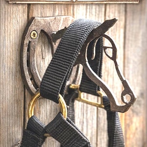Handmade Steel Horse Head Halter Hanger – Rustic Equestrian Tack Hook