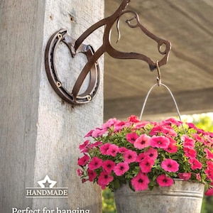 Metalen plantenhanger paardenkop, handgemaakt van echte hoefijzers, paardensportdecor
