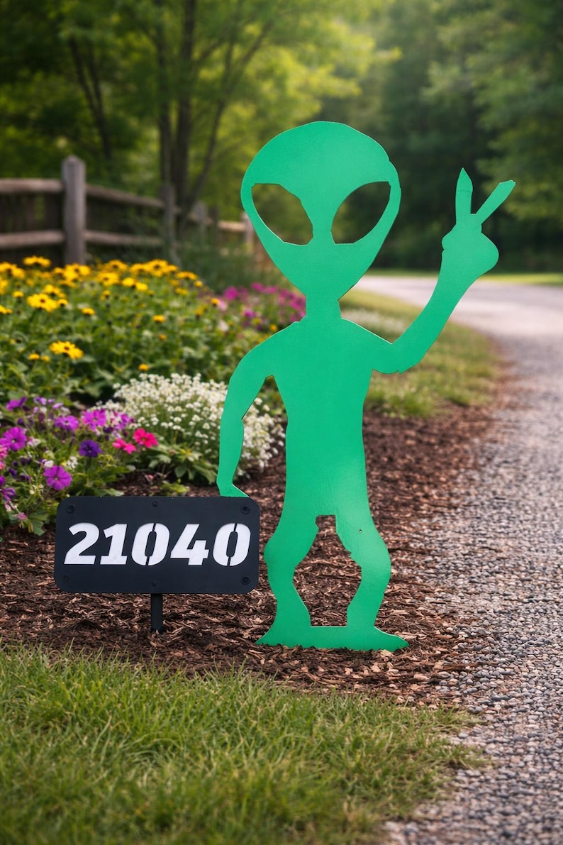 Alien Address Sign – Custom Metal Yard Stake House Number Sign - Etsy