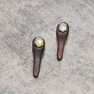 Rolling Flash Faceted Opal Stud Earrings with Walnut Wood and Sterling Silver, October Birthstone30