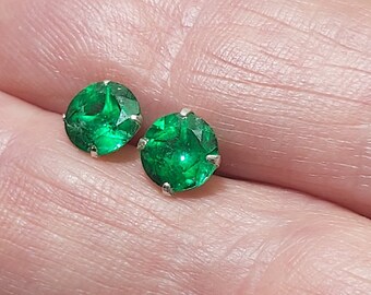 Natural Green Topaz Faceted Gemstones 7.0mm, 3.10cts and Sterling Silver Stud Earrings, November Birthstone 85