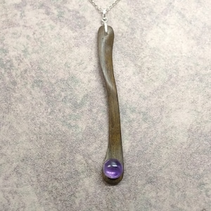 Lignum Vitae Wood, Amethyst Cabochon 9mm and Sterling Silver Pendant 71 image 1