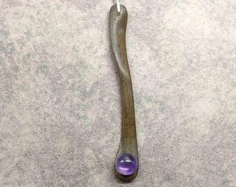 Lignum Vitae Holz, Amethyst Cabochon 9mm und Sterling Silber Anhänger 71mm