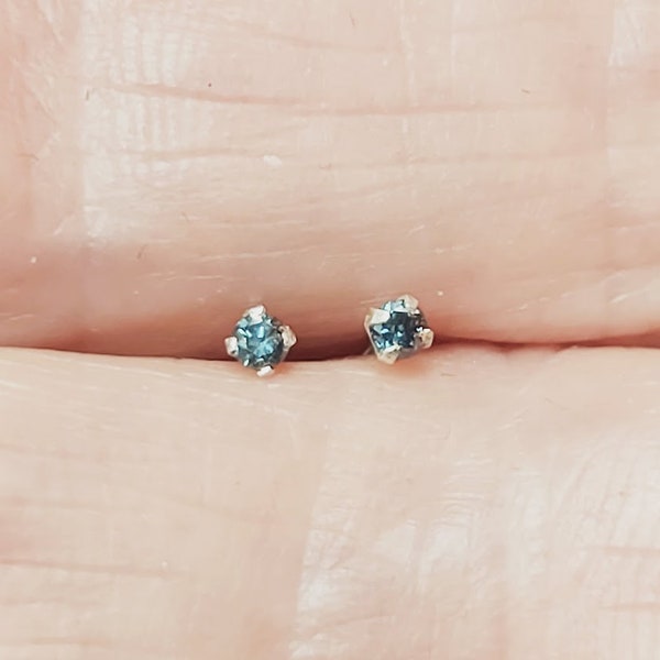 Natural vivid Blue Diamond and Silver Studs for Ear or Nose, SI, 0.11 tcw, 2.0 x 2.0 x 1.4 mm   91