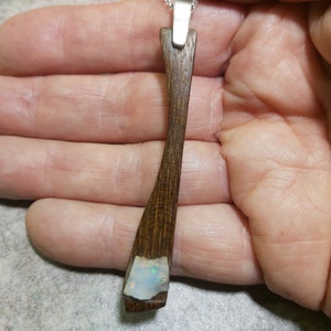 Teak Wood, Raw Fragment Fire Opal 3.7ct 13x9.6x8mm and Sterling Silver Pendant, October Birthstone 184