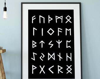 Viking Runes, Wall Art, Printable Art, Viking Alphabet, Black and White, Commercial Use, Personal Use, Poster, Digital Print