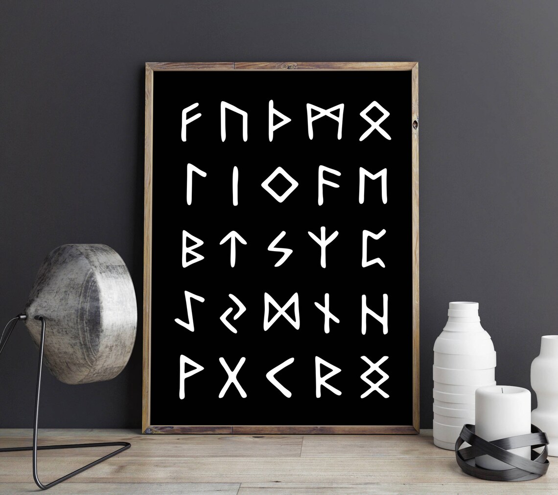viking runes wall art printable art viking alphabet black