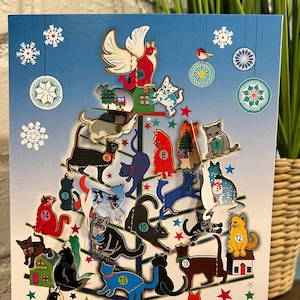 Cat Advent Tree Calendar laser cut card 8x6