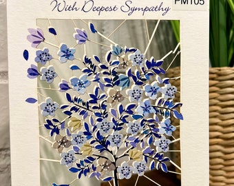 Sympathy blue flower tree laser cut card
