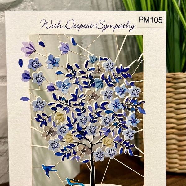 Sympathy blue flower tree laser cut card