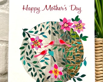 Happy Mothers Day birds and flowers laser cut card