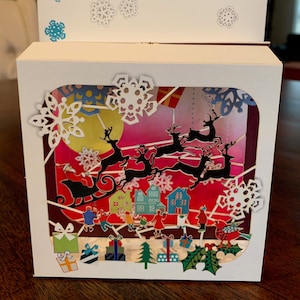 Christmas Santa over the Rooftops Pop Up Laser Cut