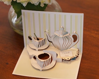 Thank You Teacups Pop Up Laser Cut Greeting Card
