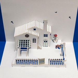 Maison et jardin Pop-up carte de voeux découpée au laser pour une nouvelle maison ou un déménagement