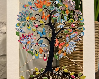 Feliz Cumpleaños Árbol Exótico y Flores