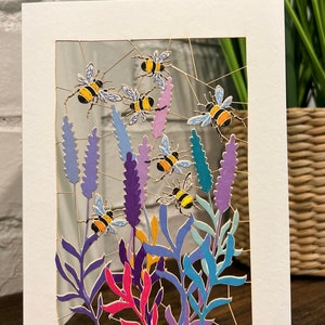 Bumblebees in flowers laser cut card