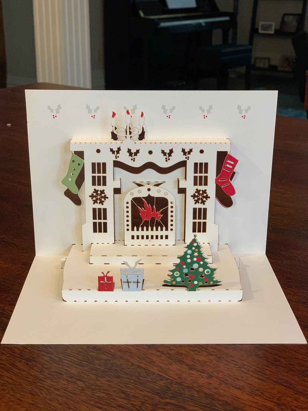 Christmas Mantel With Stockings Pop up Laser Cut Card Etsy