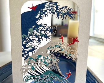 Birthday kimono waves laser cut card