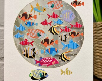 Colorful tropical fish laser cut card