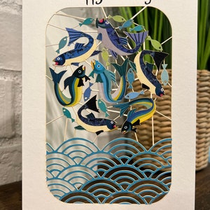 Carte de joyeux anniversaire poisson découpée au laser