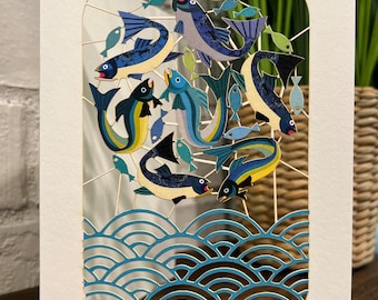 Happy Birthday fish laser cut card