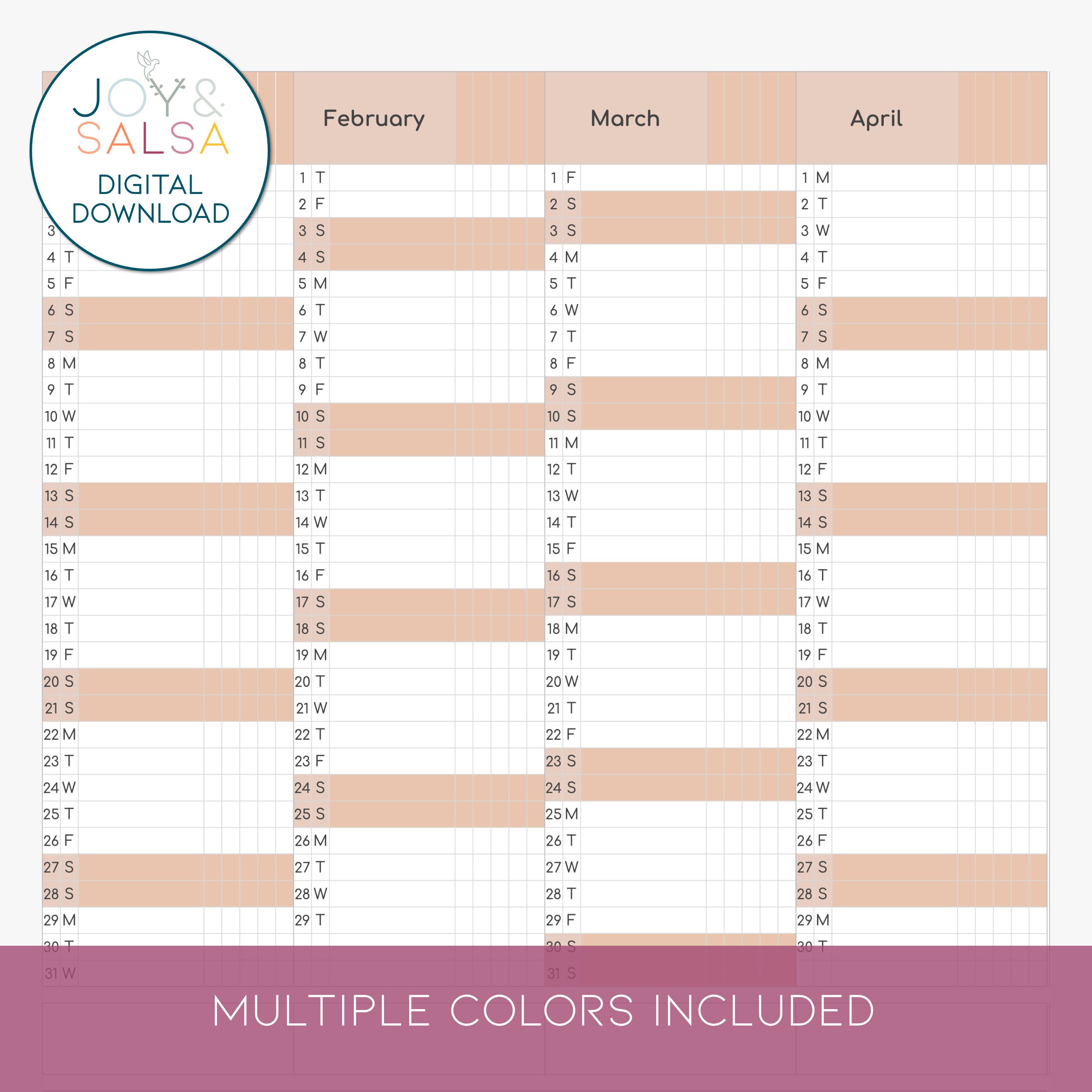 2024 Printable Year at A Glance Calendar ADHD Approved Printable ...