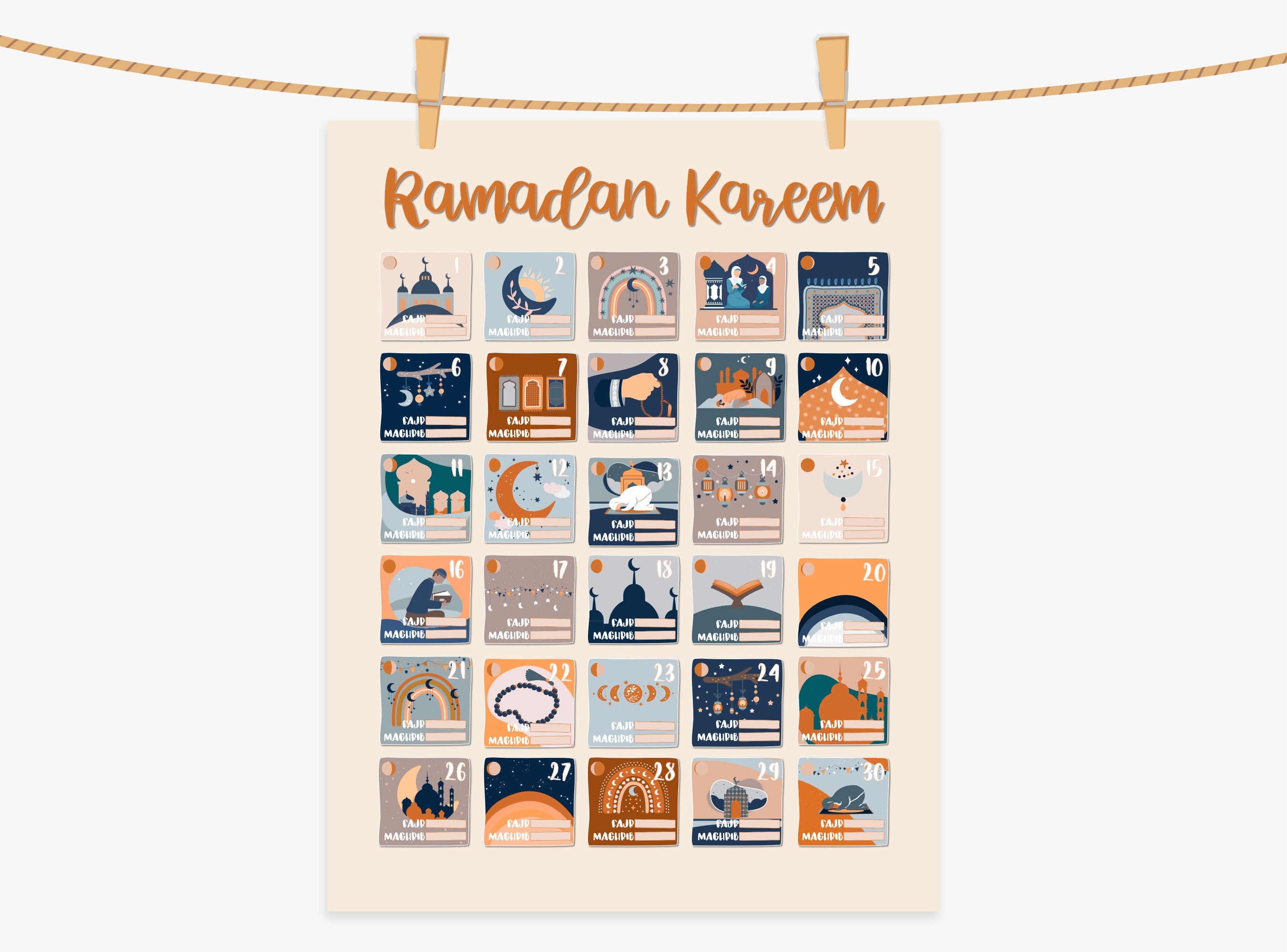 Ramadan Calendar With Fill-in Times for Fajr and Maghrib EID - Etsy