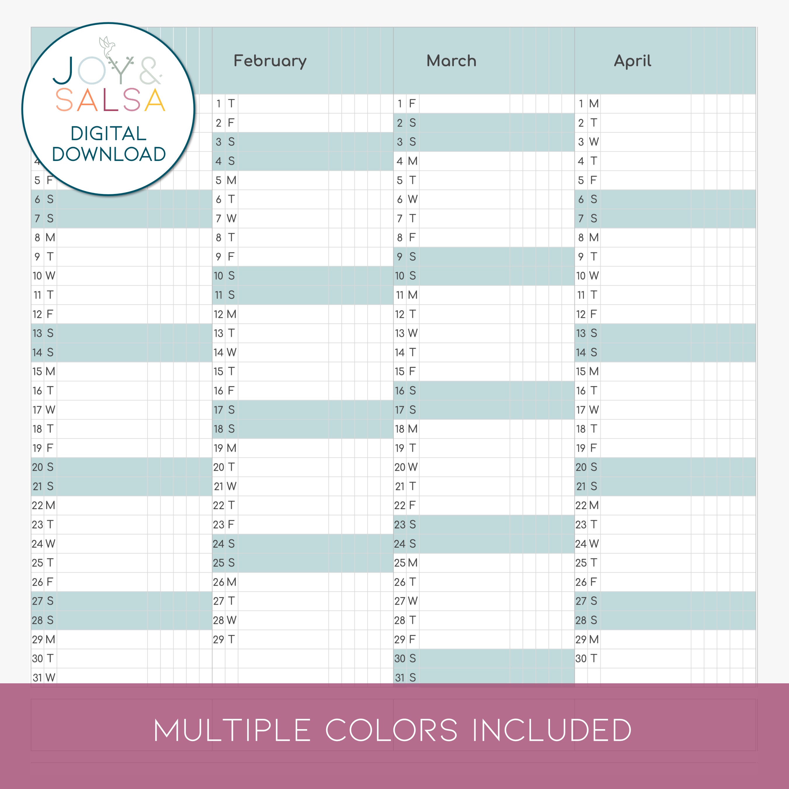 2024 Printable Year at A Glance Calendar ADHD Approved Printable ...