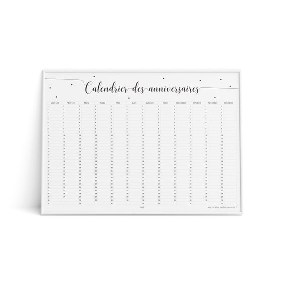 Calendrier Perpetuel Calendrier Des Anniversaires Affiche Etsy