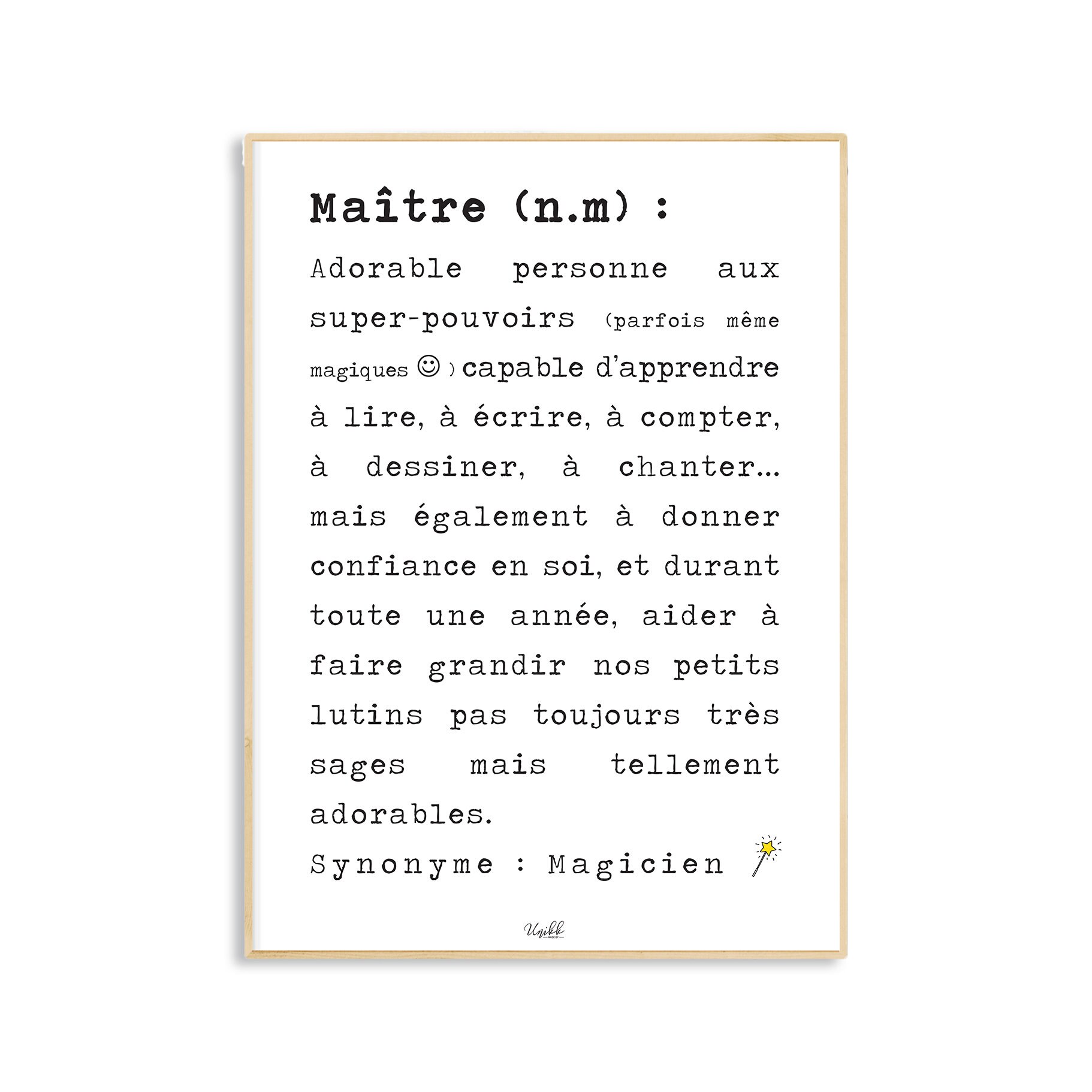 Affiche Définition Maître/Instituteur Idée Cadeau