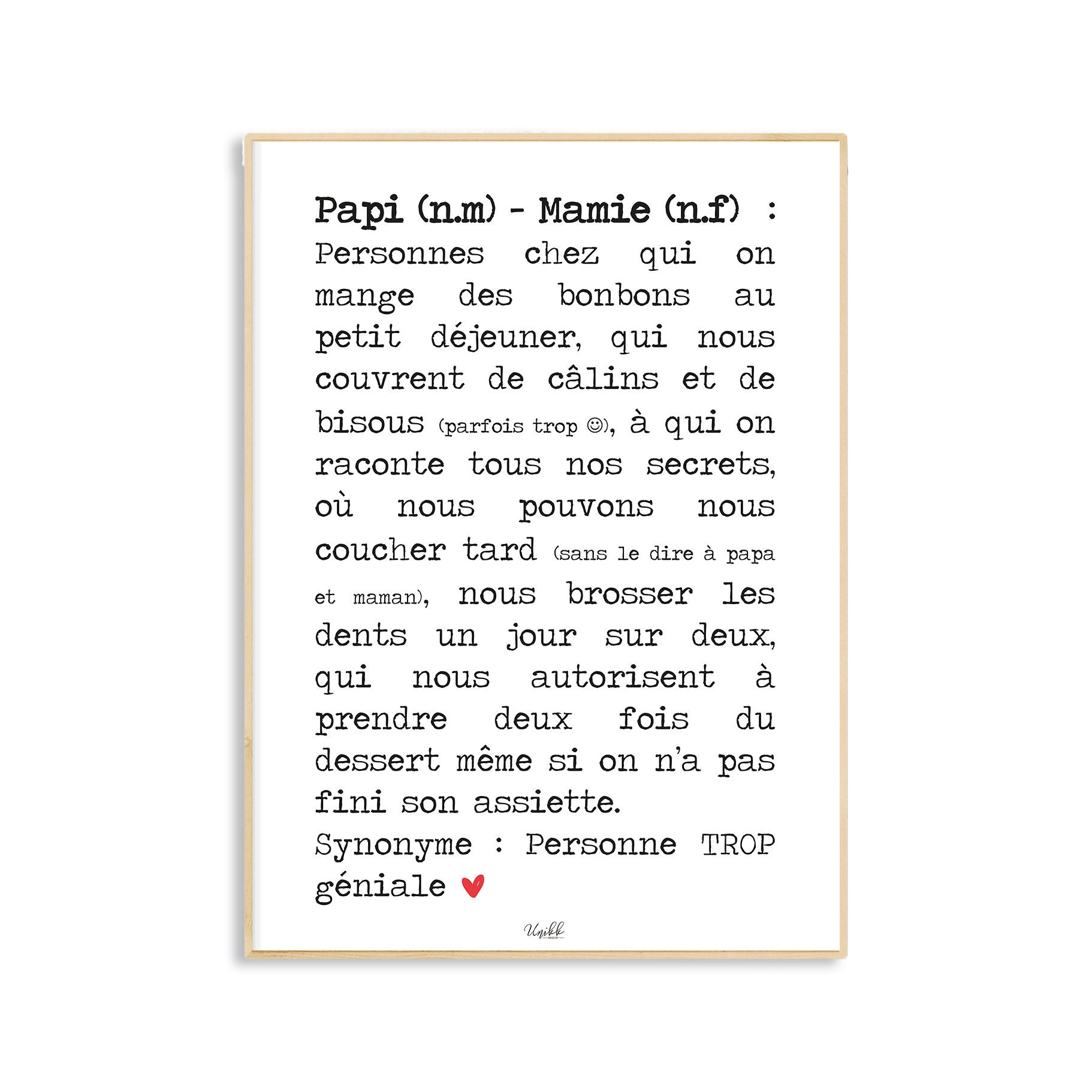 Affiche Définition Papi et Mamie/Idée Cadeau