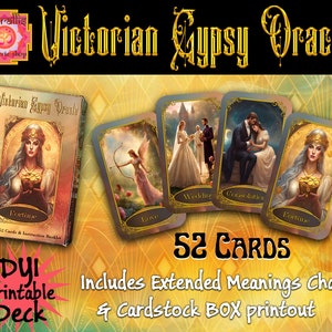 Baraja de Oráculo Imprimible - Cartas de Adivinación "ORACLE GITANO VICTORIANO".