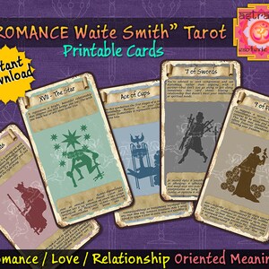Afdrukbaar Tarot Deck - "ROMANCE Waite Smith" met op LIEFDE / RELATIE georiënteerde betekenissen