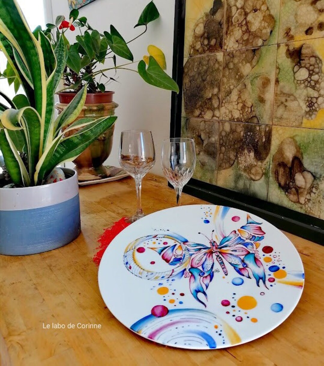 Grand Plat à Tarte Sur Piédouche Walther-glas - Décor Tulipes Givrées - 35 Cm