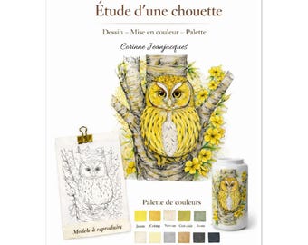 Modell zur Reproduktion – Gelbe Eule im blühenden Baum